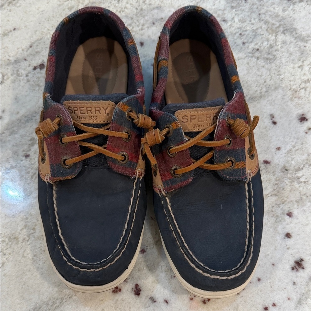 Sperry Navy and Plaid Boat Shoes